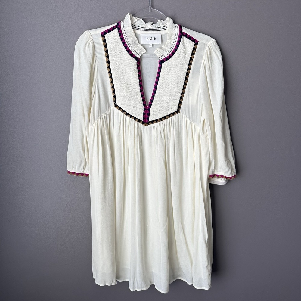 Ba&sh Tilly Embroidered Dress Women's Size Small Ecru Cream Boho‎ NWT